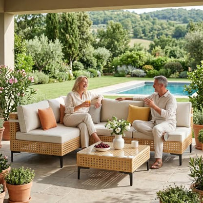 ABCASA 5-Pieces Patio Furniture Set with Non-Slip Cushions & Coffee Table