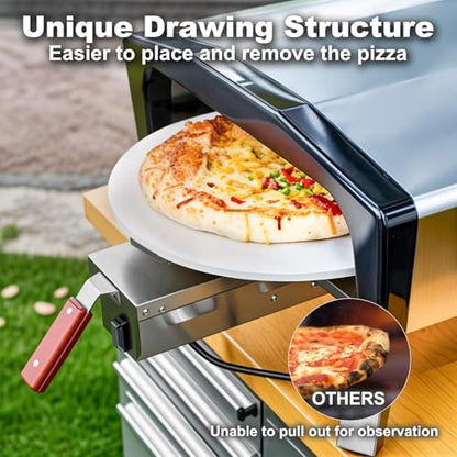 MELLCOM 20 Inch Outdoor Gas Pizza Oven, 360° Auto Rotating Pizza Stone with Pull Out Handle, Includes Pizza Peel & Carry Bag, Portable Stainless Steel Propane Pizza Oven for Backyard, Camping, Grill
