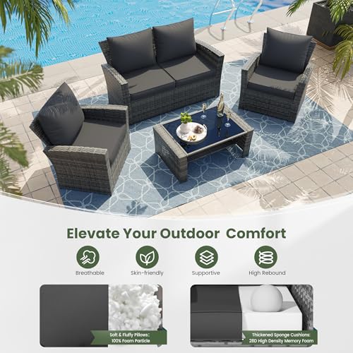UDPATIO Outdoor Cushions for Patio Furniture, 4'' Replacement Cushions for Outdoor Furniture, Set of 4 Water-Resistant Outdoor Sectional Cushions for Sofa Couch Chair (Black)