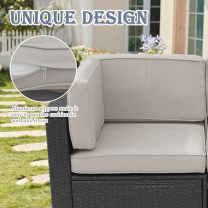 Jadoxy 11 Piece Patio Cushion Covers Replacement Water&Fade Resistant Outdoor Sofa Slipcovers for Sectional Wicker Rattan Furniture，Deck&Porch Cushion Protector (Light Gray, 24.8x24.8x3.54 Inches)
