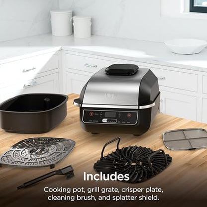 Ninja EG201 Foodi 6-in-1 Indoor Grill with Air Fry, Roast, Bake, Broil, & Dehydrate, 2nd Generation, Dishwasher Safe, Black/Silver