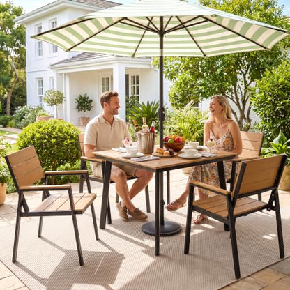Greesum 5-Piece HDPE Outdoor Dining Set for 4, Faux Wood Table and Chairs