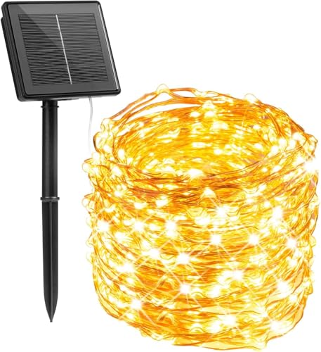 Minetom Solar Fairy Lights,33Ft 100 LED Solar String Lights Outdoor, IP65 Waterproof Patio Lights with 8 Modes for Tree Patio Christmas Party Wedding Decor (Warm White)