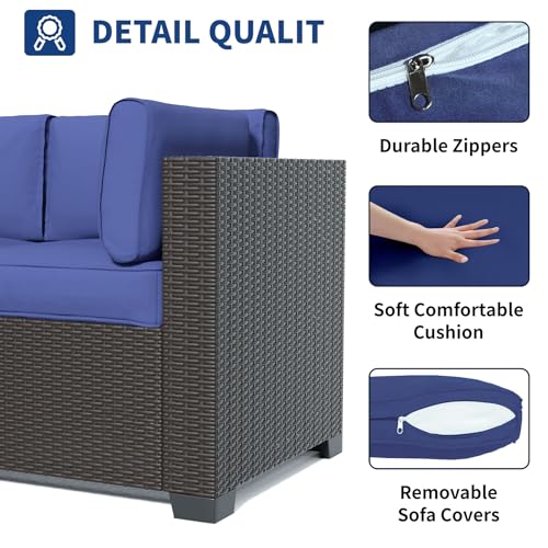 SHGJ&SOFT 7 Piece Patio Furniture Set, Modular Sectional Sofa， Blue