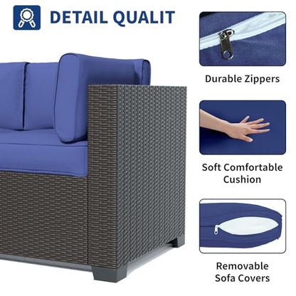 SHGJ&SOFT 7 Piece Patio Furniture Set, Modular Sectional Sofa， Blue