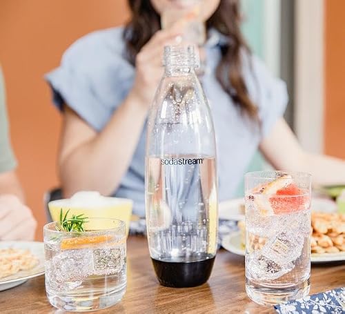 sodastream 1L Twin Pack Carbonated Water Bottle, Dishwasher Safe Slim, 2 Black Reusable Plastic Bottles for Sparkling Water, Soda Stream Compatible with TERRA, ART, ENSO, E-Terra & More