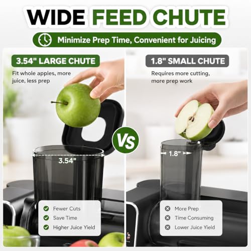 WETIE Cold Press Juicer, Powerful Juicer Machines with Adjustable Juicing Pressure, 99% High Juice Yield, Quiet Slow Masticating Juicer with Touch Screen, 3.54'' Feed Chute, Easy to Clean with Brush