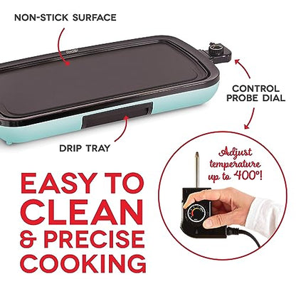 DASH Everyday Nonstick Electric Griddle for Pancakes, Burgers, Quesadillas, Eggs & other on the go Breakfast, Lunch & Snacks with Drip Tray + Included Recipe Book, 20in, 1500-Watt - Aqua