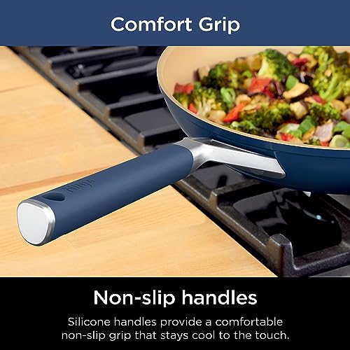 Ninja Ceramic Cookware Set, Extended Life 11-Piece Kitchen Cookware Sets with Comfort Grip, Nonstick Fry Pans, Pots, PTFE Free, Oven & Dishwasher Safe, Stovetop Compatible, Navy Blue, CW49011