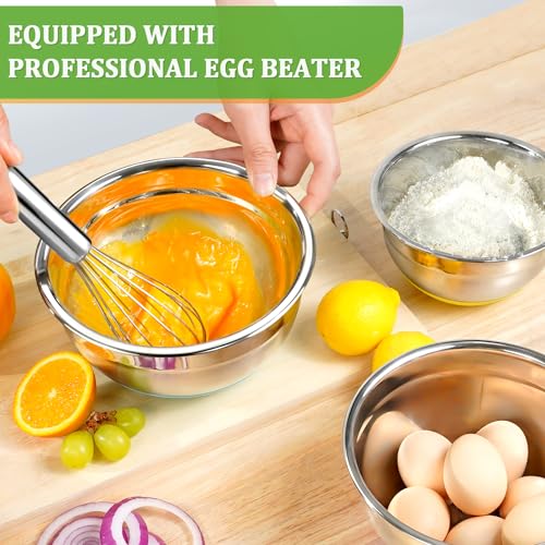 Eallpha Mixing Bowls with Lids Set,10pcs Stainless Steel Mixing Bowls with Graters and Egg Whisk &Non-Slip Bottoms Food Prep Nesting Bowls for Baking, Cooking, Meal Storage(1.2QT-5.5QT)