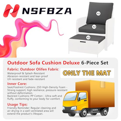NSFBZA (Only Cushions) 6 Piece Sectional Replacement Cushion,5 Pieces PE Wicker Outdoor Patio Furniture Set Cushions,with Ottoman Rattan Patio Conversation Set Cushion(Dark Gray, 22 * 20in)