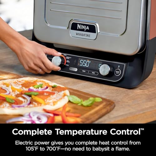 Ninja Woodfire Outdoor Pizza Oven, 5-in-1 Portable Electric Roaster Oven, Heats up to 700°F, 5 Artisan Pizza Settings, Integrated BBQ Smoker Box, Includes Flavored Wood Pellets, Terracotta Red