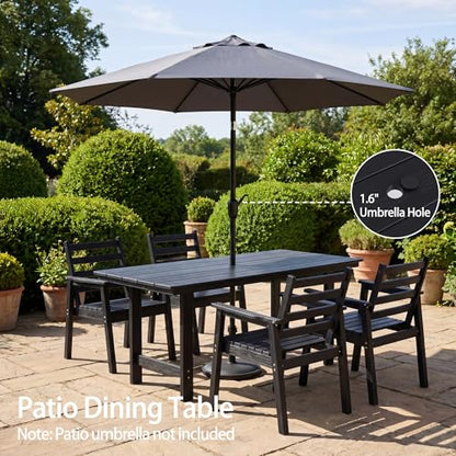 AZXZCS 10-Piece Outdoor Dining Set, All-Weather HDPE Patio Furniture, Two 66.5" Slatted Table with 1.6" Umbrella Hole & 8 Ergonomic Armchairs, Heavy Duty 350lbs Capacity, UV Resistant, Black