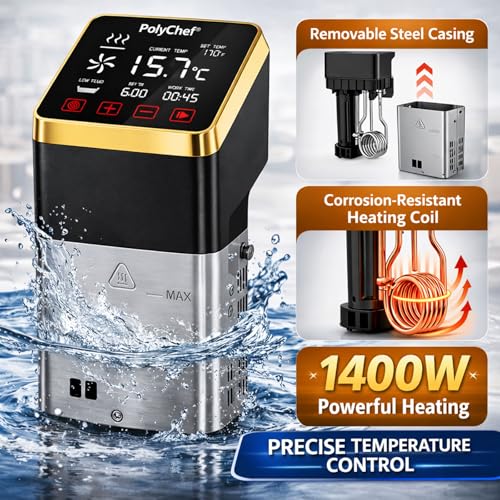 Commercial Sous Vide Cooker 1400W, Immersion Circulator with Precise Temperature Control & Timer, Large LCD Display, IPX7 Waterproof, Fast Heating Pump, Sous Vide Machine for Home & Commercial Use