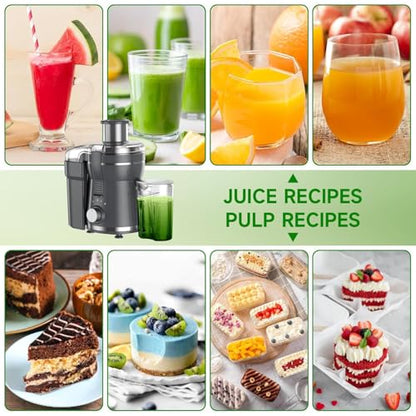 Juicer Machine, 500W Centrifugal Juicer Extractor with 3 Speed & Wide Mouth 3” Feed Chute for Fruit Vegetable, High Yield Juicer Included Cleaning Brush for Easy to Clean, Gray