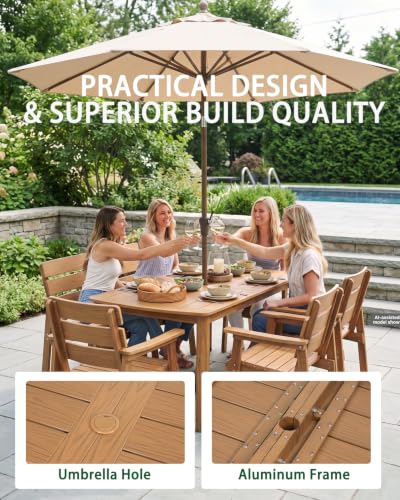 Kibaso 7-Piece Outdoor Dining Set, Patio Table & Chairs for 6, Teak