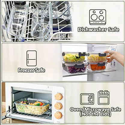 M MCIRCO [5-Packs, 36 Oz Glass Meal Prep Containers with Snap Locking Lids Glass Food Containers,Airtight Lunch Container,Microwave, Oven, Freezer and Dishwasher (4.5 Cup)