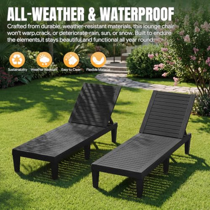 WTFGO Outdoor Chaise Lounge Chair Set of 2, Black