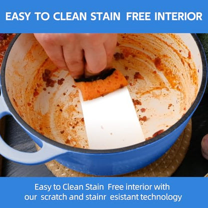 3 Quart Dutch Oven Enameled Cast Iron with Lid - Big Dual Handles - Oven Safe up to 500°F - Classic Round Pot for Versatile Cooking Blue