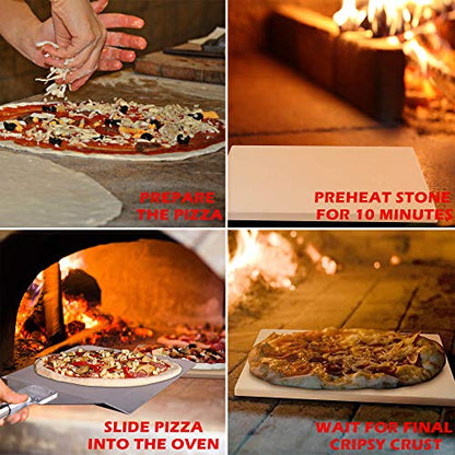 Royal Gourmet KSF1507 2 Piece Pizza Stone Set for Grill and Oven, 15 Inch Rectangular Pizza Stone and Pizza Peel, Baking Accessories