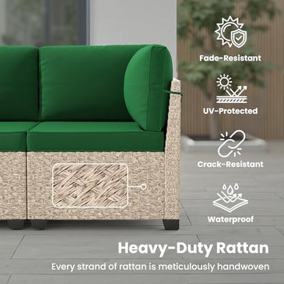 Soohow 7-Piece Patio Furniture Set, Outdoor Sectional All-Weather Wicker Patio Conversation Set for Garden, Porch, Backyard - Green Cushions