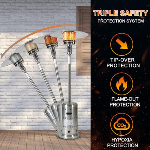 INWAY Outdoor Heater, 48,000 BTU， Outdoor Propane Patio Heater with Wheels and Cover, Stainless Steel Burner for Outdoor Use,Party,Backyard,Garden