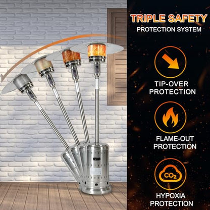INWAY Outdoor Heater, 48,000 BTU， Outdoor Propane Patio Heater with Wheels and Cover, Stainless Steel Burner for Outdoor Use,Party,Backyard,Garden
