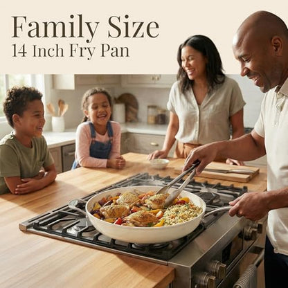 GOTHAM STEEL Cream 14 Inch Non Stick Frying Pans, Large Family Sized Nonstick Cooking Pan Skillet, Nonstick, 100% PFOA Free Ceramic Coating, Oven and Dishwasher Safe, Cream White