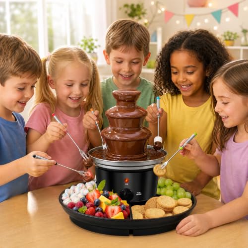 16oz Chocolate Fountain, 3-Tier MINI Chocolate Fondue Fountain with 6PCS Fondue Fork and Removal Tray for Treats/Fruits/Nuts