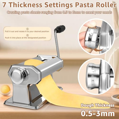 3 in 1 Pasta Maker - 7 Thickness Noodle Maker with Roller & 2 Width Cutters