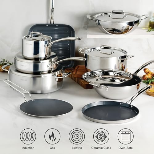 Tramontina Utsava Tri-Ply Clad Stainless Steel 6.5-Quart Casserole with Lid and Ceramic Non Stick Interior, Induction-Ready Large Braiser Pan