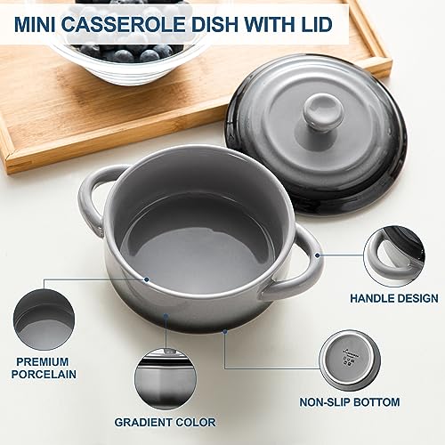 LOVECASA Mini Cocotte with Lid,12 OZ Small Casserole Dish for Oven,Mini Casserole Dish,Individual Ramekins with Lids,Oven, Microwave & Dishwasher Safe,Set of 4
