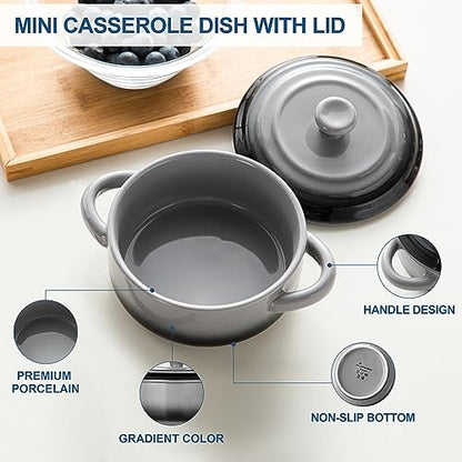 LOVECASA Mini Cocotte with Lid,12 OZ Small Casserole Dish for Oven,Mini Casserole Dish,Individual Ramekins with Lids,Oven, Microwave & Dishwasher Safe,Set of 4