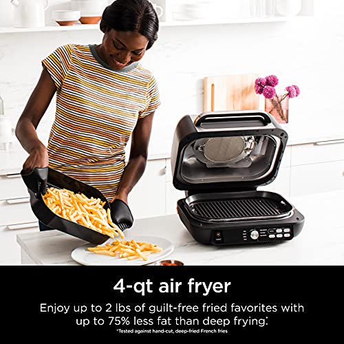 Ninja IG651 Foodi Smart XL Pro 7-in-1 Indoor Grill/Griddle Combo, use Opened or Closed, Air Fry, Dehydrate & More, Pro Power Grate, Flat Top, Crisper, Smart Thermometer, Black