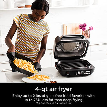 Ninja IG651 Foodi Smart XL Pro 7-in-1 Indoor Grill/Griddle Combo, use Opened or Closed, Air Fry, Dehydrate & More, Pro Power Grate, Flat Top, Crisper, Smart Thermometer, Black