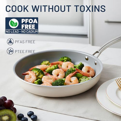 Kikcoin Non Stick Frying Pans, 3 Pack Ceramic Frying Pan for Cooking, 8+9.5+11 Inch Omelette Pans Set with Stay Cool Handle, Induction Ready, Free of PFAS PFOA PTFE, Oven/Dishwasher Safe