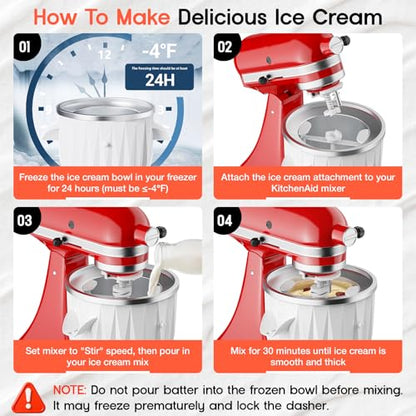 HOZODO Ice Cream Maker Attachment for KitchenAid Stand Mixer, 2 Quart