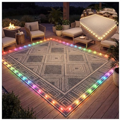 Sumapner Solar LED Rope Light for Outdoor Rugs, 36FT Patio Rug Lights with Warm White & Multicolor, 13 Modes, Solar & USB Rechargeable, Remote Timer, IP67 Waterproof, 24 Rug Clips Included