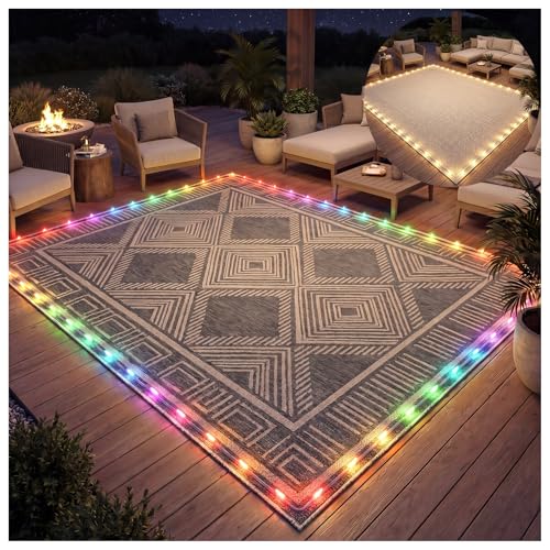 Sumapner Solar LED Rope Light for Outdoor Rugs, 36FT Patio Rug Lights with Warm White & Multicolor, 13 Modes, Solar & USB Rechargeable, Remote Timer, IP67 Waterproof, 24 Rug Clips Included