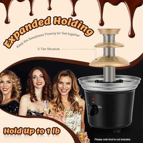 HIFMGHE 3 Tier Electric Chocolate Fondue Fountain Machine, 16oz Capacity Removable Chocolate Fondue Fountain with Fruit Tray and 5 Forks for Birthday, Wedding, Party, Celebration