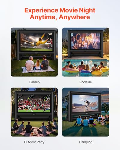 VEVOR 20FT Inflatable Movie Screen, Inflatable Projector Screen with Portable Storage Bag, 16:9 Easy Set Up Movie Projection for Outdoor Backyard, Home Theater, Theme Party