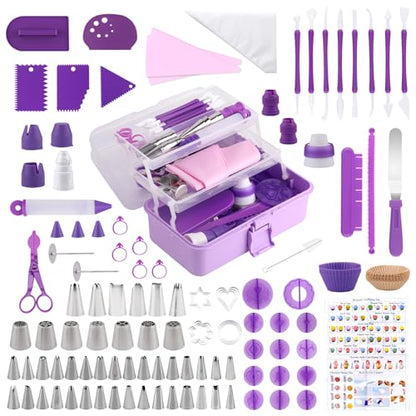 Cake Decorating Kit: Decorating Supplies Tools Kit 235 PCS Baking Accessories Include Spiping Bags and Tips Set, Piping Tips Set, Spatulas, Cake Scraper, 100 Piping Bags, Purple