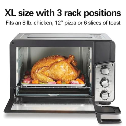 Hamilton Beach Easy View XL Toaster Oven with Sure-Crisp® Air Fry, 6 Slice Capacity, Black with Stainless Steel Accents, R31460 (Renewed)