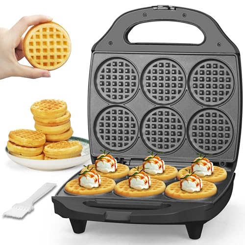 Baker's Friend Multi Mini Waffle Maker Machine, 6 x 3'' Small Waffle Iron, Perfect for Families and Individuals Use, Excellent Choice for Breakfast Brunch Parties & Events, Graphite