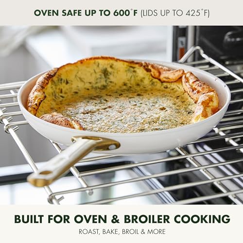 GreenPan Hard Anodized Healthy Ceramic Nonstick 10 Piece Cookware Pots and Pans Set, Gold-Tone Stainless Steel Handles, PFAS & PFOA-Free, Dishwasher Safe, Oven & Broiler Safe, Cream White