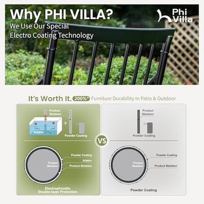 PHI VILLA 9 Pieces Outdoor Dining Set for 8, 60” Square Wrought Iron Dining Table & Heavy-Duty Steel Chairs with Cushions, Large Dining Furniture Set for Patio, Deck, Yard, Porch