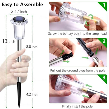 DenicMic Solar Lights Outdoor 10 Pack Waterproof 3000K Warm White LED Stainless Steel Stake Outside Lights for Yard Pathway Garden Driveway Walkway Landscape Path Lighting