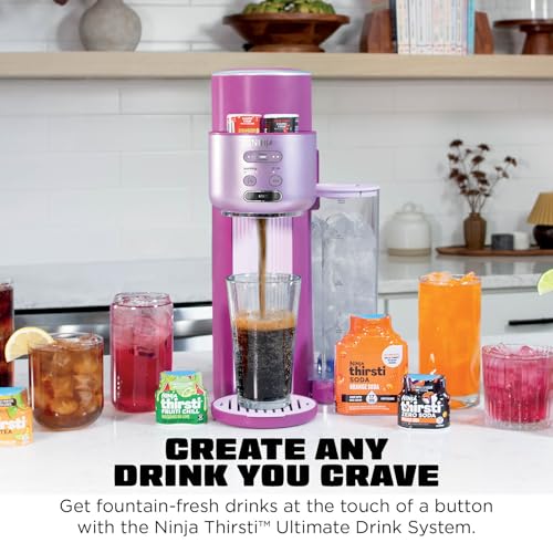 Ninja Thirsti Ultimate Drink System | Still or Sparkling Soda Maker | Create fountain-fresh drinks with 20+ zero or low-calorie flavors | Customize your fizz and flavor | Pink | WC3001PK1