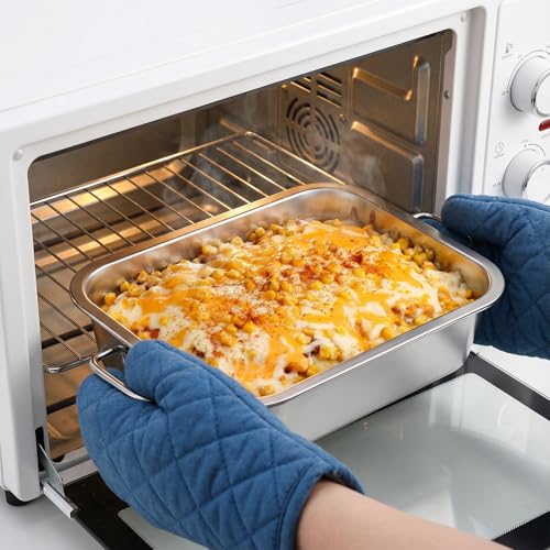 4 Inch Extra Deep Lasagna Pan with Lid and Handles, 14x10.6 Inch Stainless Steel Large Baking Dish Tray, Nonstick Lasagna Baking Thick Metal Roasting Pan for Casserole Brownie Turkey, Silver