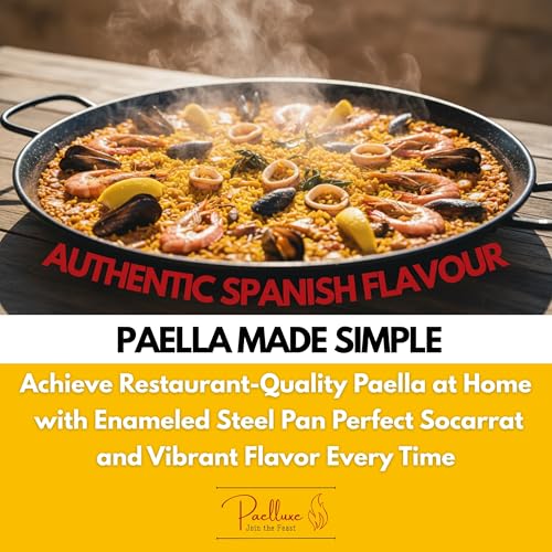 Paelluxe Paella Pan – Enamelled, No-Rust Steel Skillet – Easy-to-Clean Pan for Propane & Gas Burners – Indoor & Outdoor Cooking Cacerola Paellera Sarten – 20 Inch, for 14 Servings